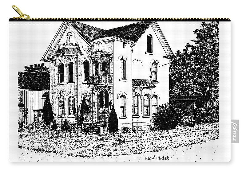 Pen Zip Pouch featuring the drawing Stouffville House by Ron Haist