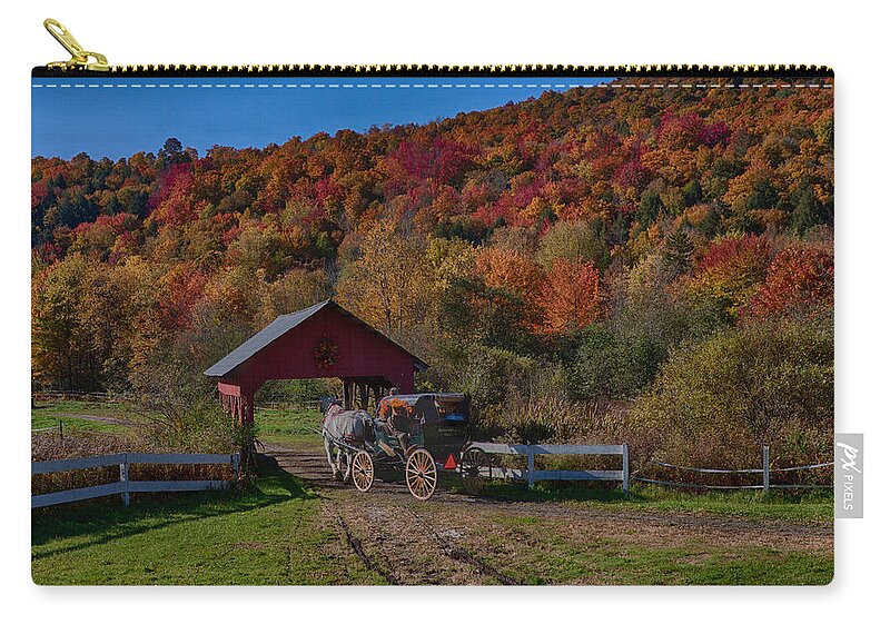 #jefffolger Zip Pouch featuring the photograph Stowe Vermont carriage ride by Jeff Folger