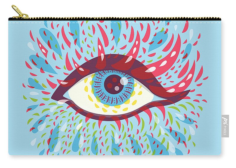 Eye Zip Pouch featuring the digital art Strange Blue Psychedelic Eye by Boriana Giormova