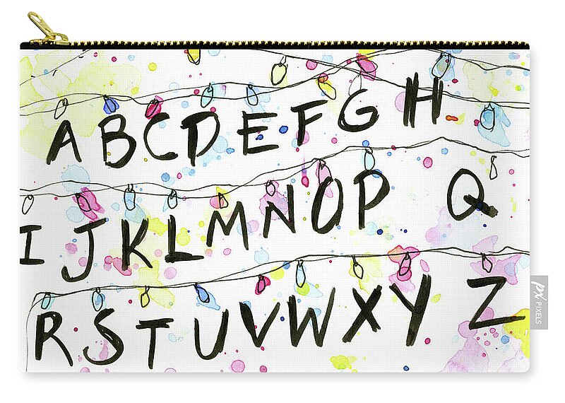 Lights Carry-all Pouch featuring the painting Stranger Things Alphabet Wall Christmas Lights by Olga Shvartsur