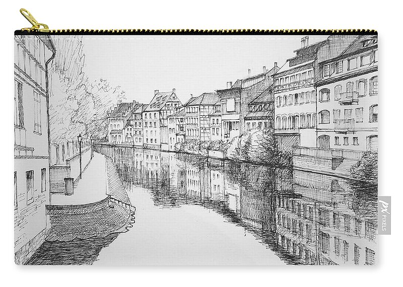 River Zip Pouch featuring the drawing Strasbourg, La Petite France, Sketch by Dai Wynn