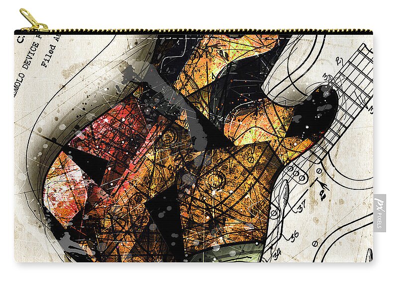 Guitar Zip Pouch featuring the digital art Strat Abstracta No. 4 Sunrise by Gary Bodnar