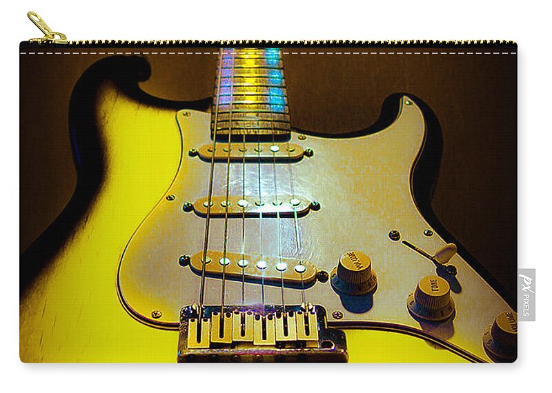 Guitar Zip Pouch featuring the digital art Stratocaster Lemon Burst Glow Neck Series by Guitarwacky Fine Art