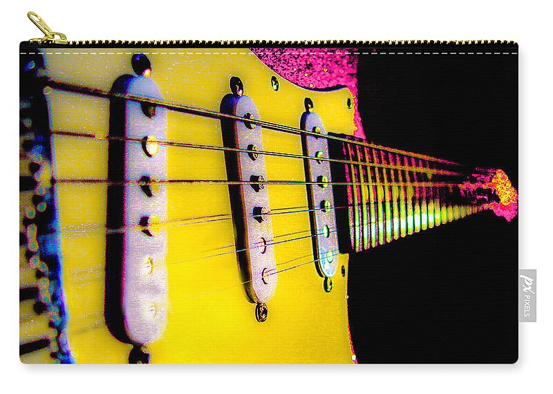 Guitar Zip Pouch featuring the digital art Stratocaster Pop Art Pink Fire Neck Series by Guitarwacky Fine Art