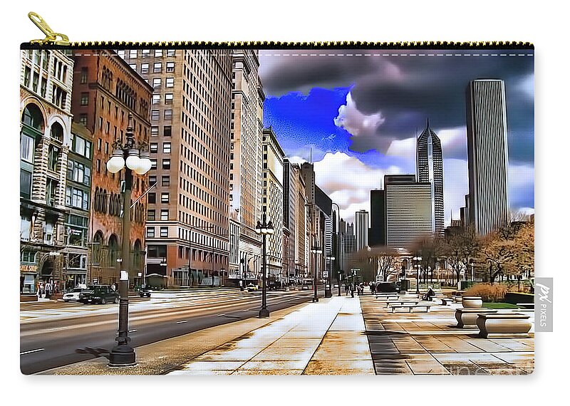 Chicago Zip Pouch featuring the digital art Streets of Chicago by Kathy Tarochione