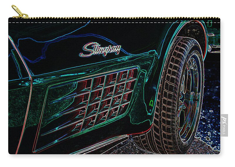 Corvette Carry-all Pouch featuring the digital art Stringray Neon by Darrell Foster