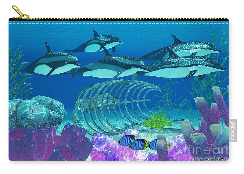Striped Dolphin Zip Pouch featuring the painting Striped Dolphin and Wreck by Corey Ford