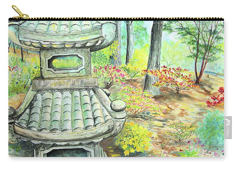 Japanese Zip Pouch featuring the painting Strolling through the Japanese Garden by Nicole Angell