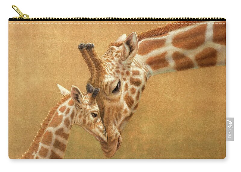 Giraffe Zip Pouch featuring the drawing Study of a Parental Bond by James W Johnson