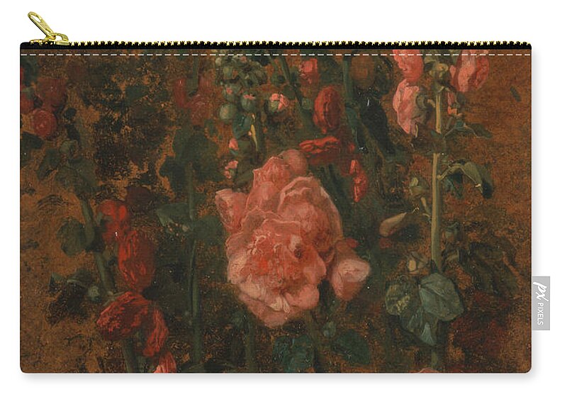 English Romantic Painters Zip Pouch featuring the painting Study of Hollyhocks by John Constable