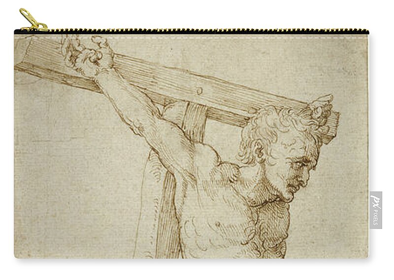 Famous Zip Pouch featuring the painting Study of the Good Thief by Albrecht Durer by Esoterica Art Agency