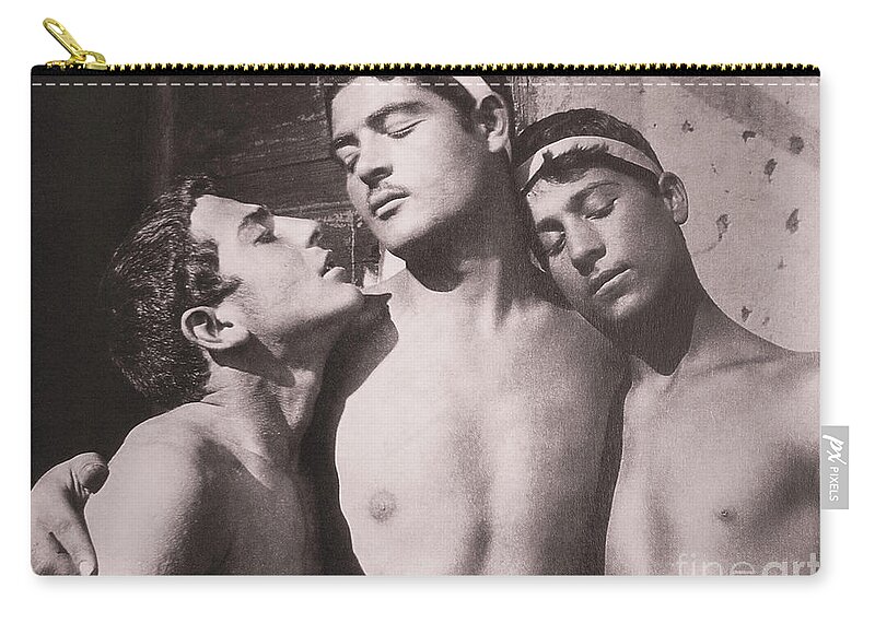 Embrace Zip Pouch featuring the photograph Study of three male nudes, Sicily, Circa 1900 by von Gloeden by Wilhelm von Gloeden