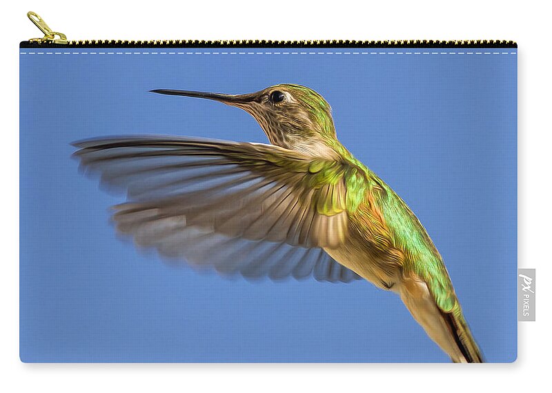 Animals Zip Pouch featuring the photograph Stylized Hummingbird in Hover by Rikk Flohr
