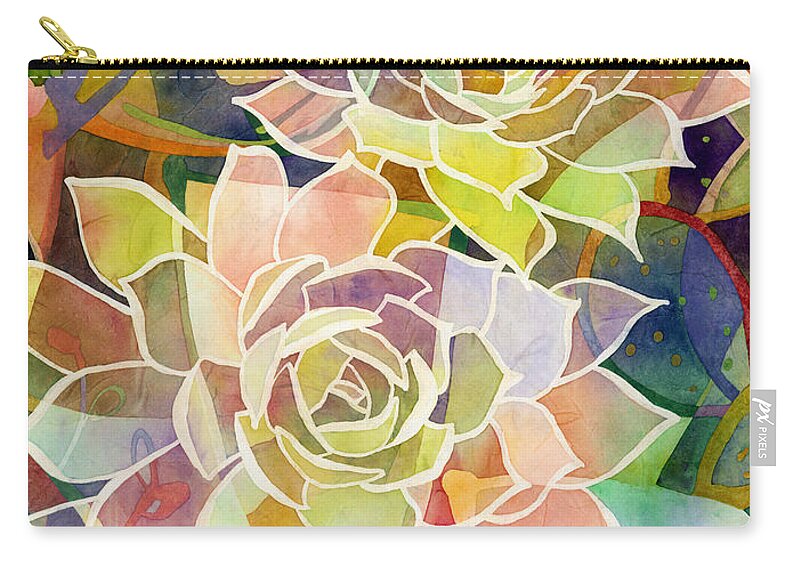 Hens And Chicks Zip Pouch featuring the painting Succulent Mirage 2 by Hailey E Herrera