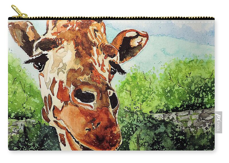 Giraffe Zip Pouch featuring the painting Such a Sweet Face by Tom Riggs