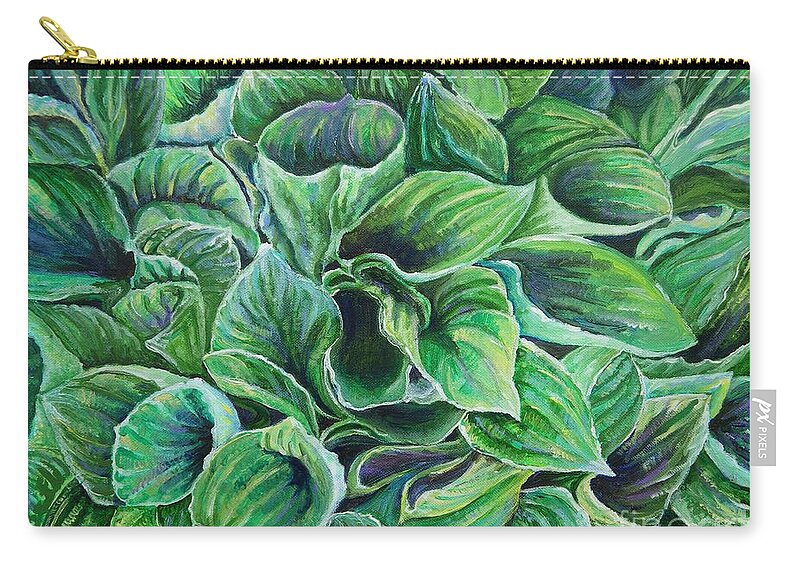 Sum And Substance Zip Pouch featuring the painting Sum and Substance Hosta by Linda Markwardt