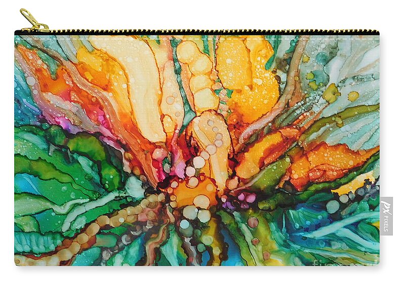 Exciting Energetic Bright Rainbow Colors Modern Zip Pouch featuring the painting Summer Finale by Joan Clear