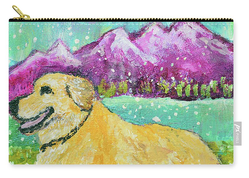 Pet Portraits Zip Pouch featuring the painting Summer In The Mountains with Summer Snow by Ashleigh Dyan Bayer