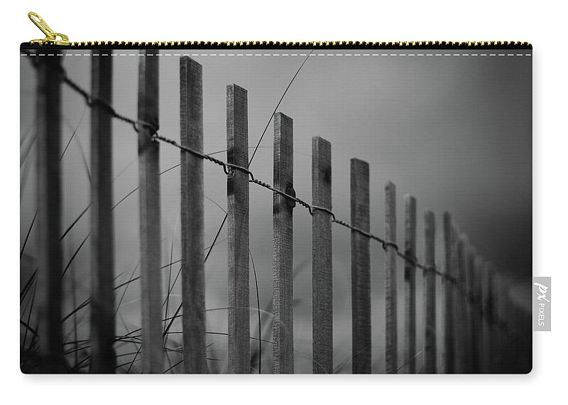 Beach Fence Zip Pouch featuring the photograph Summer Storm Beach Fence Mono by Laura Fasulo