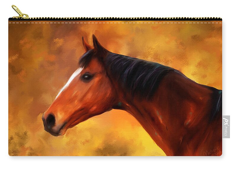 Horse Zip Pouch featuring the painting Summers End Quarter Horse Painting by Michelle Wrighton