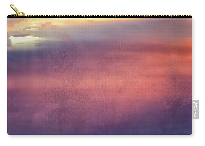 Altered Reality Zip Pouch featuring the photograph Sun and Trees by Debra Boucher