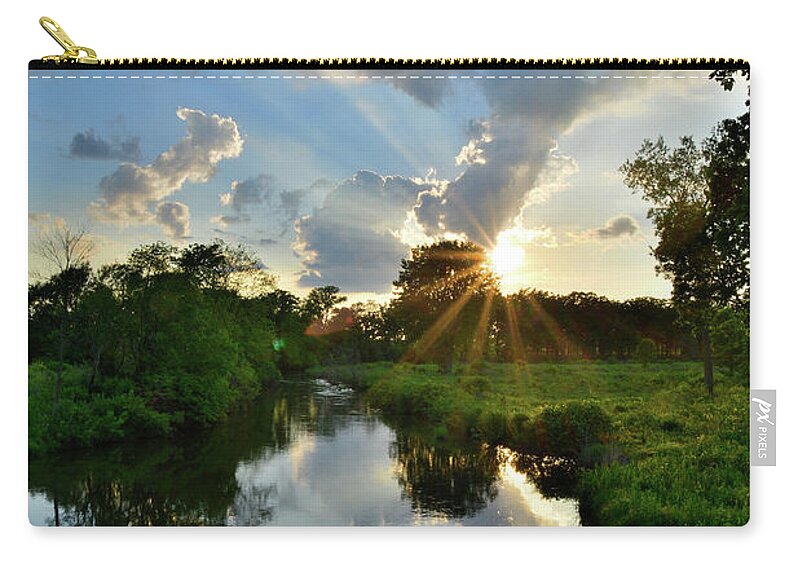 Glacial Park Zip Pouch featuring the photograph Sun Breaks Through at Sunset in Glacial Park by Ray Mathis