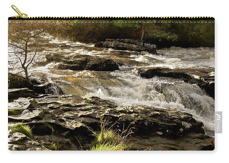 Sun Carry-all Pouch featuring the photograph Sun over rushing falls. Dochart. by Elena Perelman
