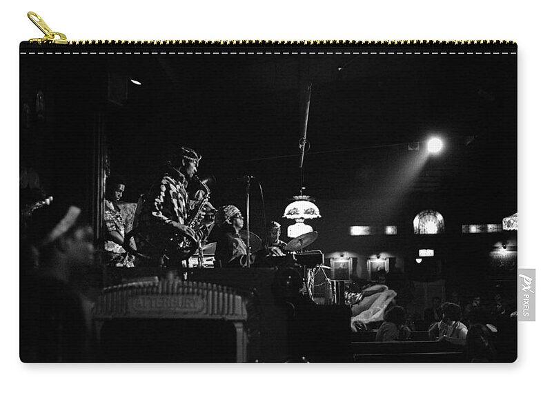 Jazz Zip Pouch featuring the photograph Sun Ra Arkestra at the Red Garter 1970 NYC 21 by Lee Santa
