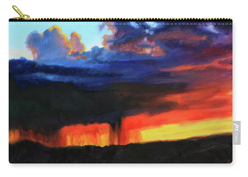 Sunset Zip Pouch featuring the painting Sun Rain and Clouds by John Lautermilch