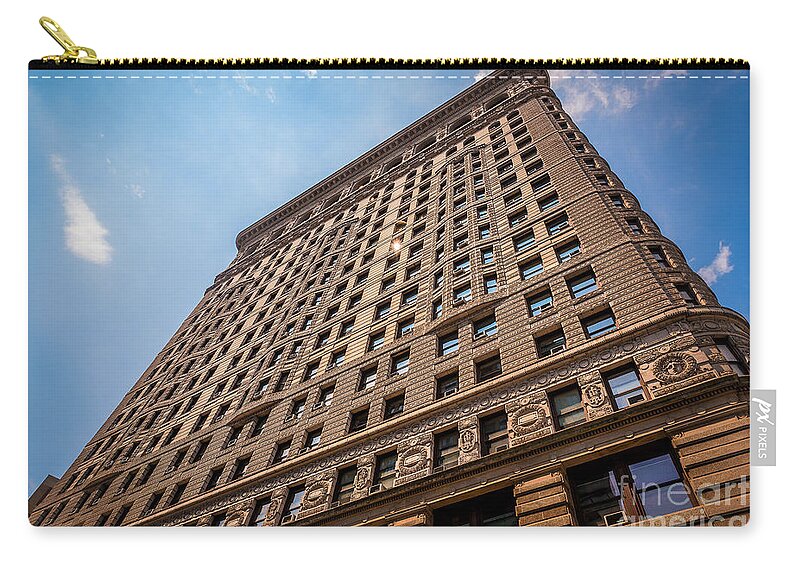Flatiron Building Zip Pouch featuring the photograph Sun reflection on the Flatiron Building by Alissa Beth Photography