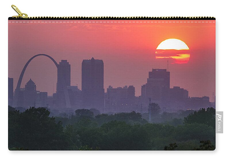 St Louis Zip Pouch featuring the photograph Sun setting over St Louis by Garry McMichael