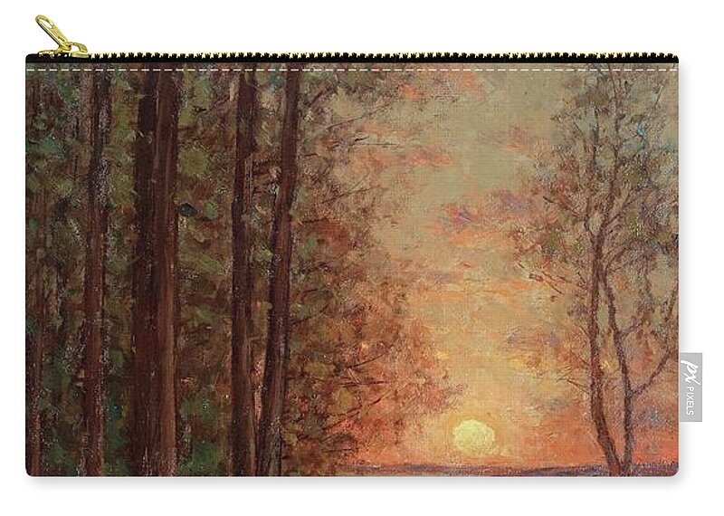 Per Ekstr�m Zip Pouch featuring the painting Sun Setting Over The Sea by MotionAge Designs