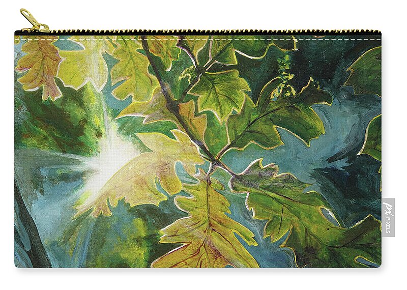 Sun Zip Pouch featuring the painting Sun Through Oak Leaves by Lynn Hansen
