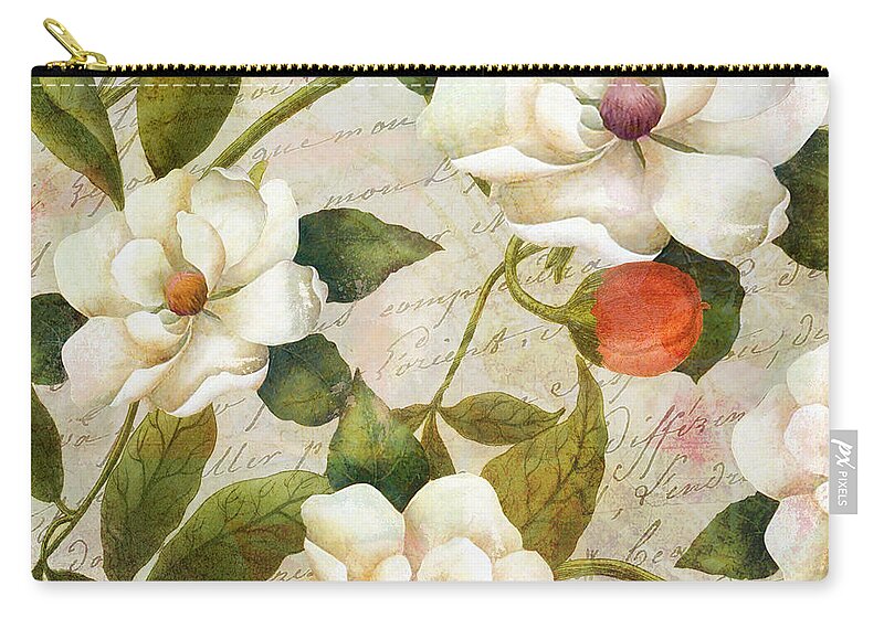 White Magnolias Botanical Zip Pouch featuring the painting Sunbathers Botanical II by Mindy Sommers