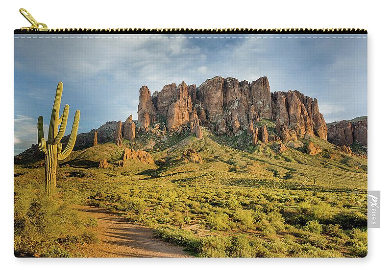 Superstition Mountains Zip Pouch featuring the photograph Sunbreak at Lost Dutchman by Greg Nyquist