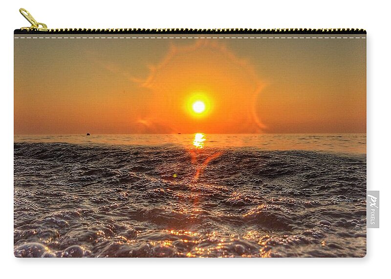 Sunset Zip Pouch featuring the photograph Sunburst Sundown by Nick Heap