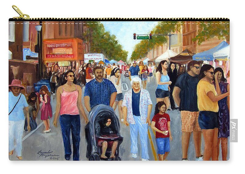 Red Bank Nj Zip Pouch featuring the painting Sunday Fun in Red Bank by Leonardo Ruggieri