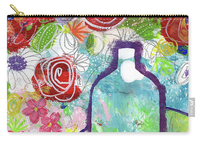 Floral Zip Pouch featuring the painting Sunday Market Flowers 2- Art by Linda Woods by Linda Woods