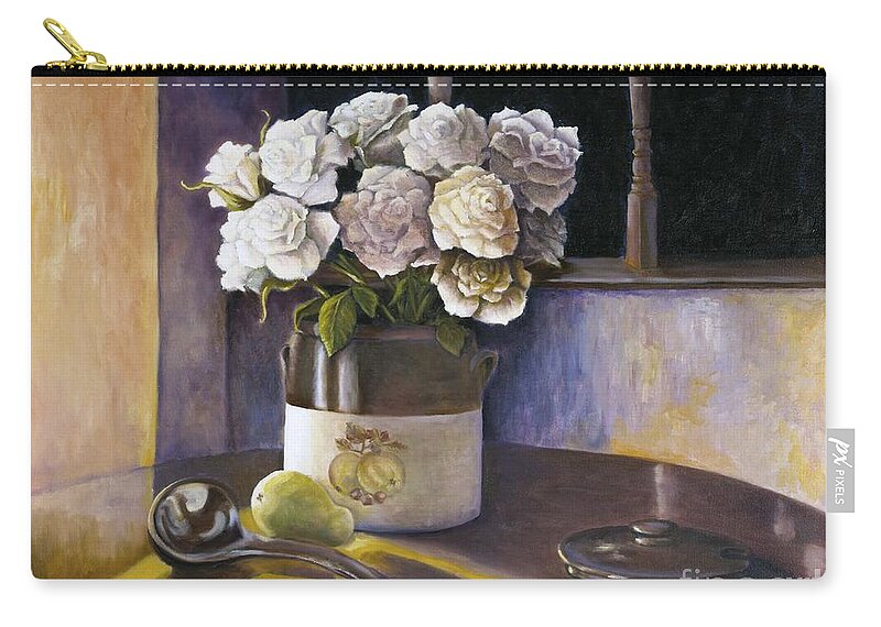 Still Life Zip Pouch featuring the painting Sunday Morning and Roses Redux by Marlene Book