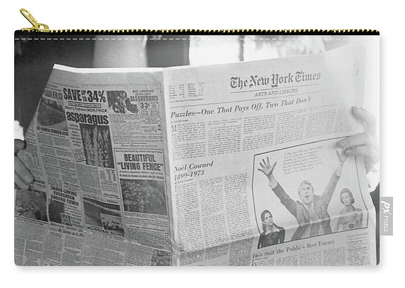 Black And White Zip Pouch featuring the photograph Sunday Times and Irish Coffee by Frank DiMarco