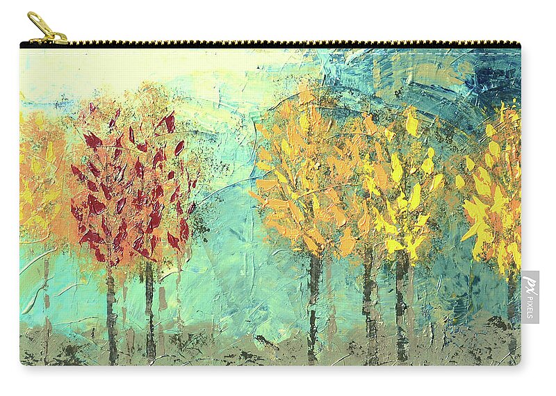 Sunrise Zip Pouch featuring the painting Sundown Trees by Linda Bailey