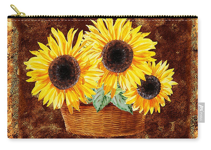 Sunflowers Zip Pouch featuring the painting Sunflower Basket by Irina Sztukowski