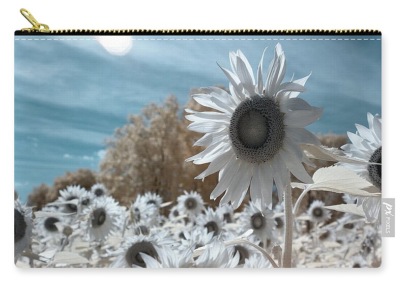Ir Infra Red Infrared Waelength Outside Outdoors Nature Natural Sky Flower Flowers Botany Sun Sunflower Sunflowers 720nm 720 Nanometers Nanometer Brian Hale Brianhalephoto Farm Zip Pouch featuring the photograph Sunflower Infrared by Brian Hale