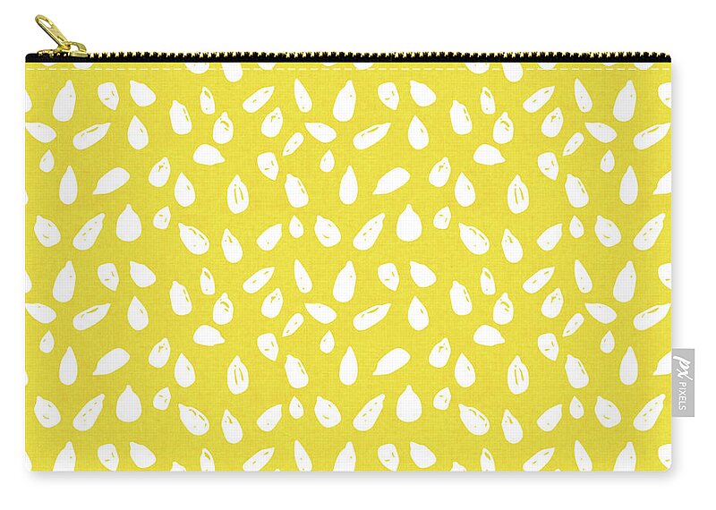 Yellow Zip Pouch featuring the mixed media Sunflower Seeds- Art by Linda Woods by Linda Woods