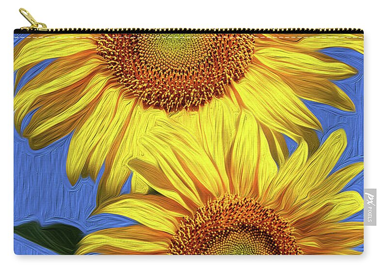 Sunflowers Zip Pouch featuring the photograph Sunflowers and Blue Skies by Vanessa Thomas