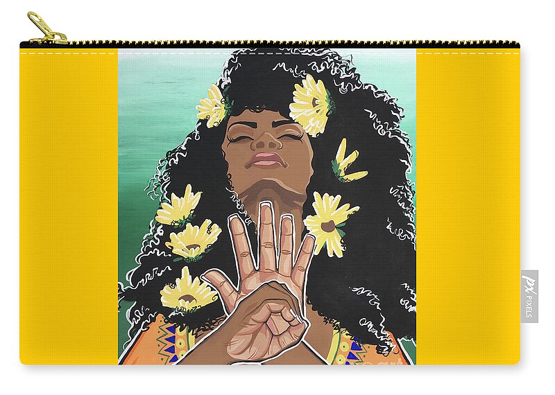 Dashiki Zip Pouch featuring the painting Sunflowers and Dashiki by Alisha Lewis
