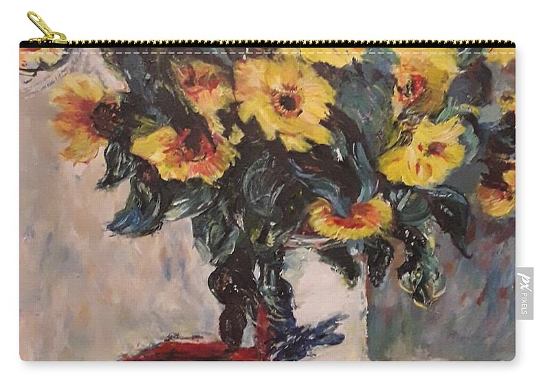 Flowers Zip Pouch featuring the painting Sunflowers by Denise Morgan
