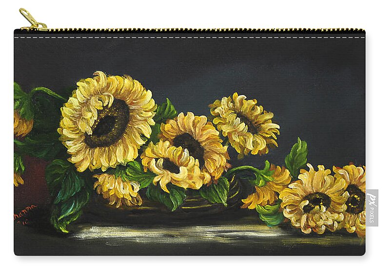 Flowers Zip Pouch featuring the painting Sunflowers From The Garden by Johanna Lerwick