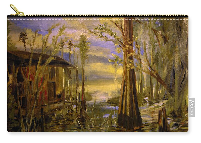 Swamp Zip Pouch featuring the painting Sunlight on the swamp by Julianne Felton
