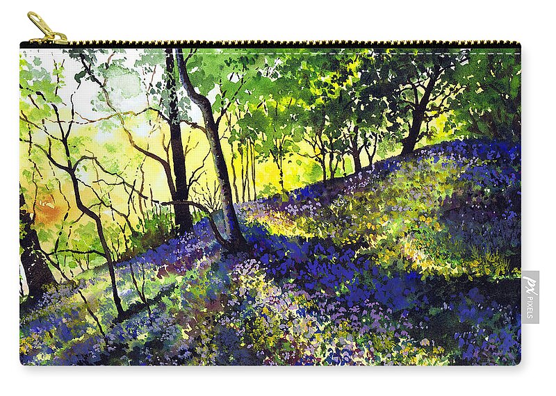 Bluebell Wood Zip Pouch featuring the painting Sunlit Bluebell Wood by Paul Dene Marlor